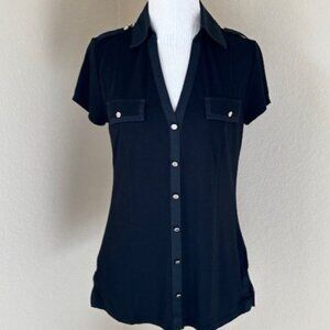 WHBM Short Sleeve Black Collar Top Size S